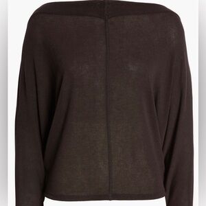 Black Boat Neck Dolman Sleeve Top with Exposed Center Seam Size Large